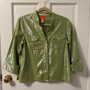 Hearts of Palm Women’s Metallic Green Cotton Blend Shirt, Size 6